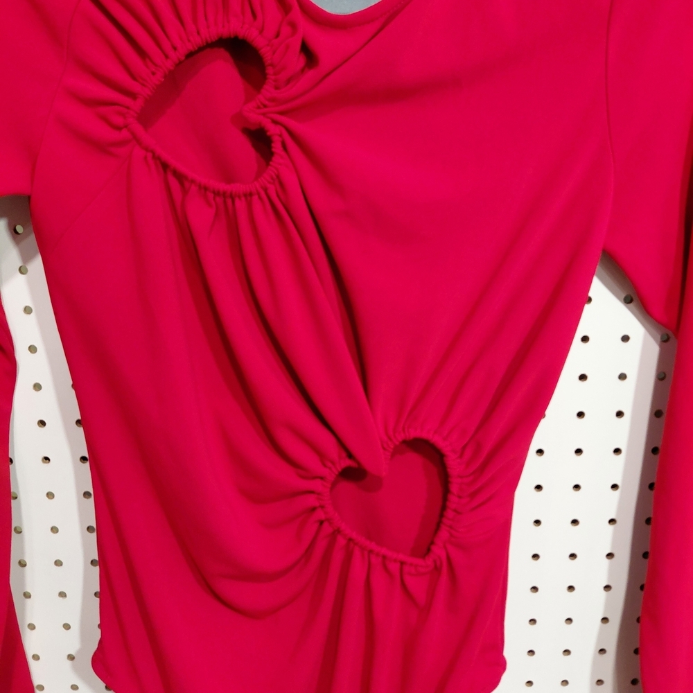 Zara Red Long-Sleeve Heart Cutout Bodysuit - Picture 3 of 6